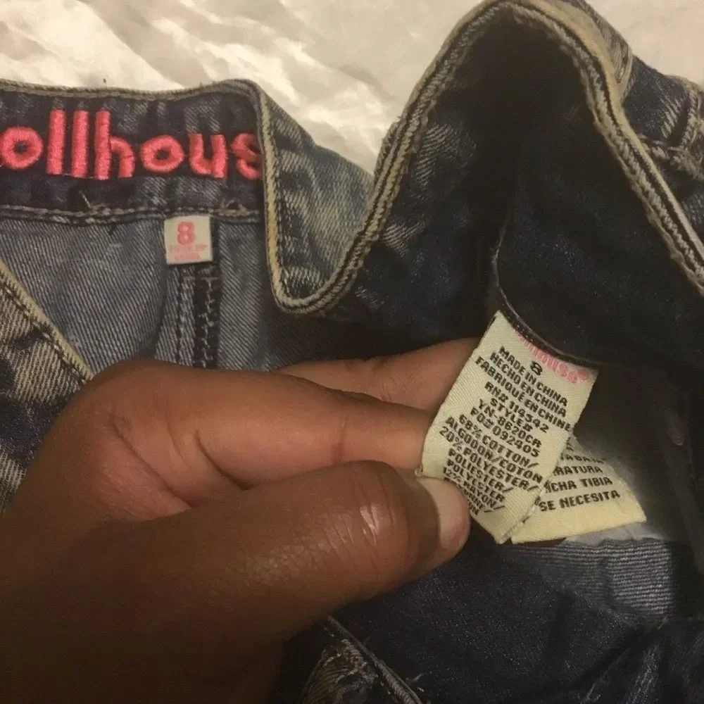 Dollhouse Blue Acid Wash Distressed Jean Denim High waisted Shorts 8
